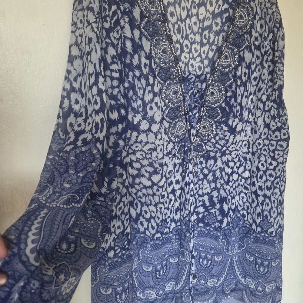 MINKAS Elegant Blue Pattern Blouse Or Beach Cover
